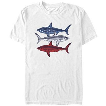Men's Red White And Blue Sharks Graphic Tee
