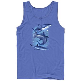 Men's Three Blue Sharks Graphic Tank