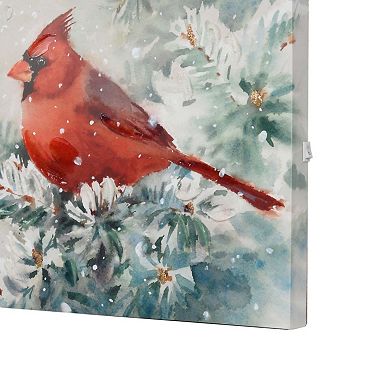 Light-Up Perched Winter Cardinal Canvas Wall Art