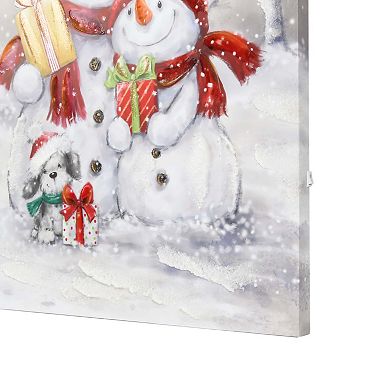 Winter Snowman Family LED Light-Up Canvas Wall Art