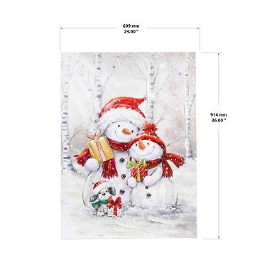 Winter Snowman Family LED Light-Up Canvas Wall Art