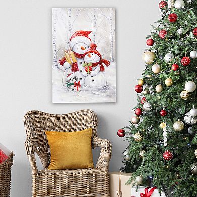 Winter Snowman Family LED Light-Up Canvas Wall Art