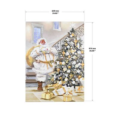 Gold-Tone Santa on Christmas LED Light-Up Canvas Wall Art