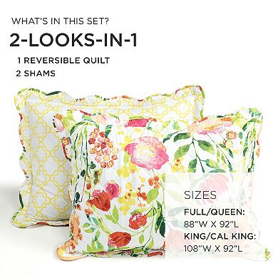 Lush Decor Leilani Watercolor Scallop Edged Floral 3-pc. Quilt Set