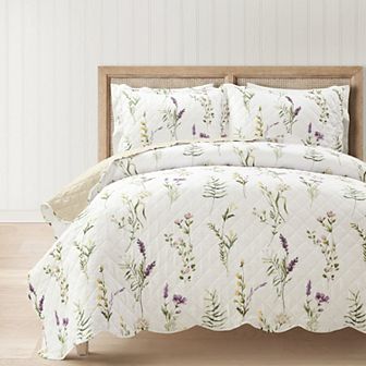 Lush Decor Watercolor Wildflower Scallop Edged Floral Quilt Set