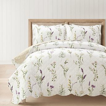 Lush Decor Watercolor Wildflower Scallop Edged Floral Quilt Set