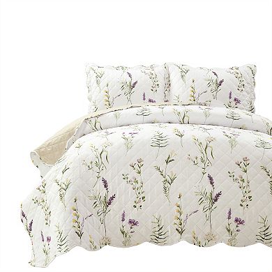 Lush Decor Watercolor Wildflower Scallop Edged Floral Quilt Set