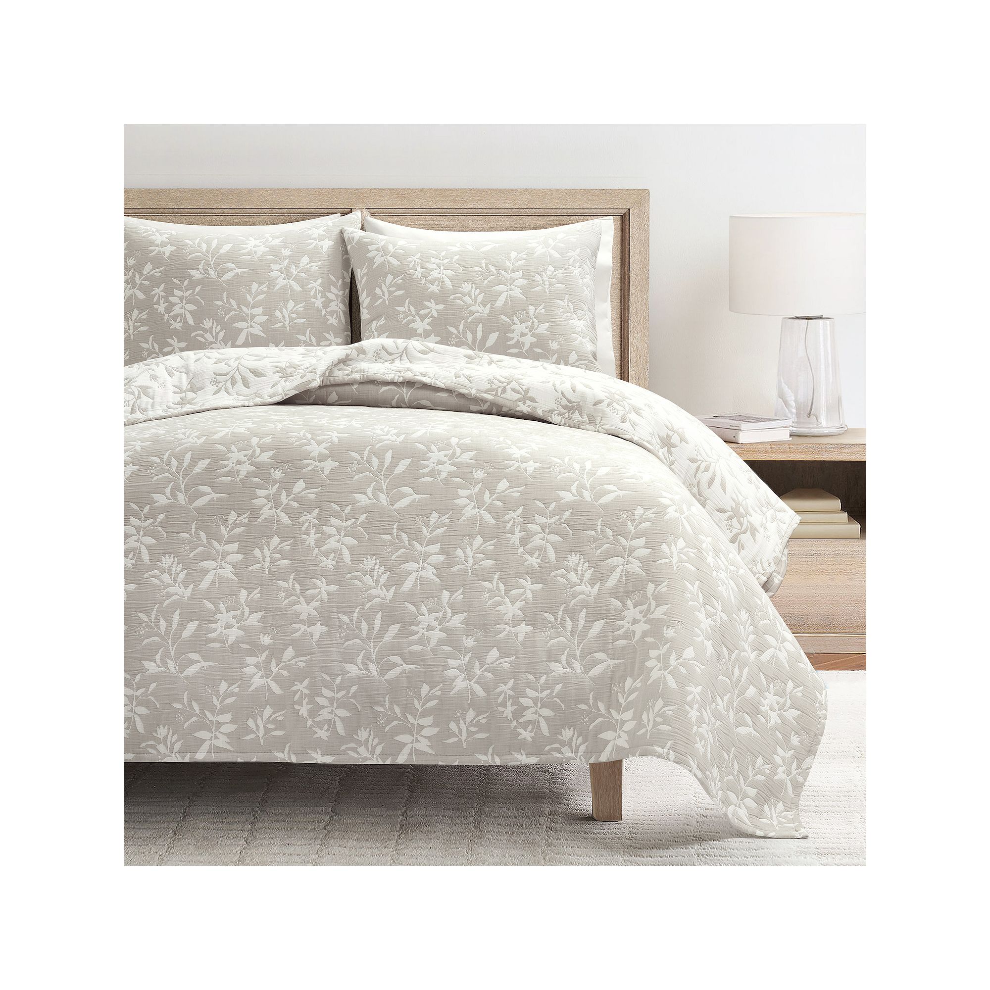 Lush Decor Floral Jacquard Reversible Soft Matelasse Quilt Set, Beige