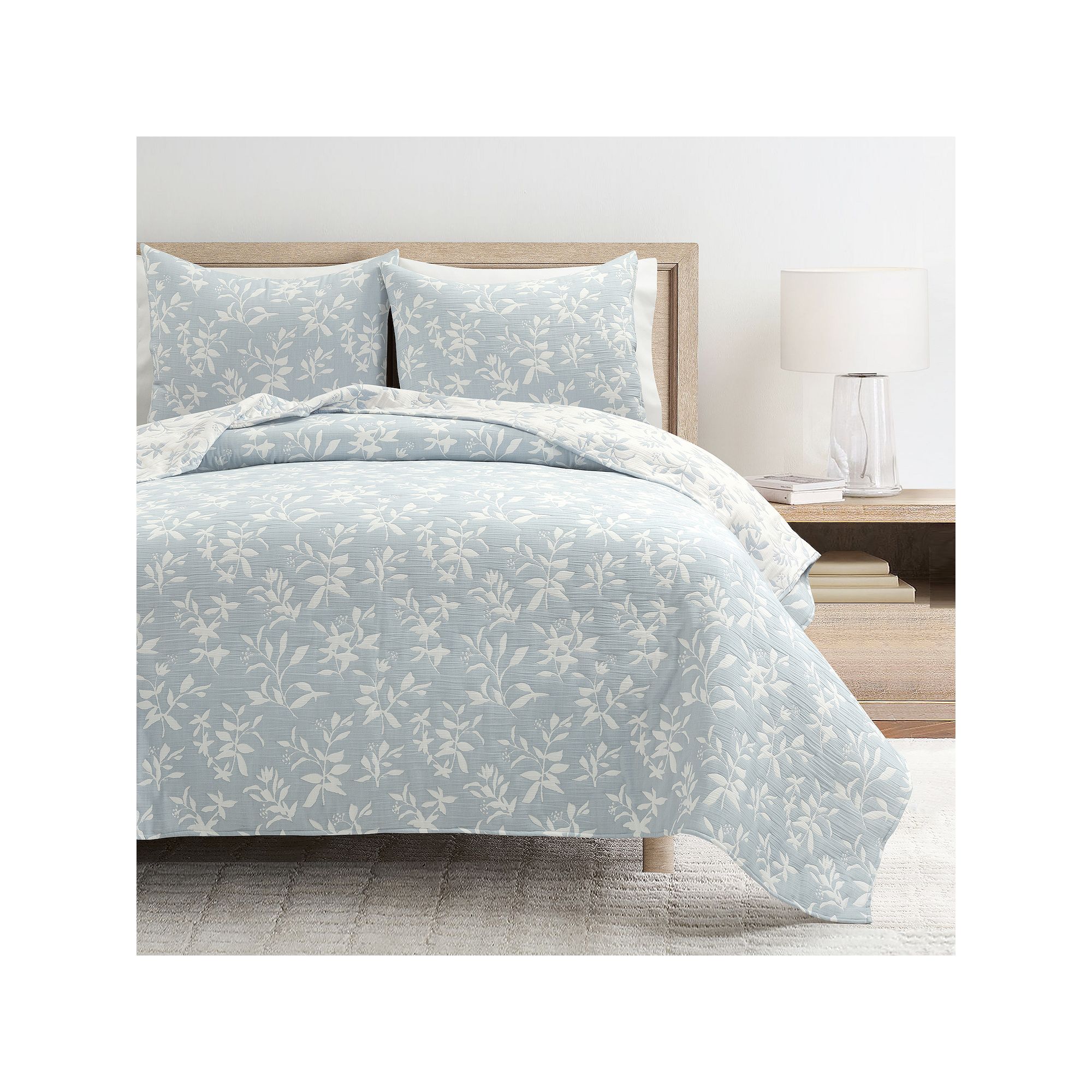 Lush Decor Floral Jacquard Reversible Soft Matelasse Quilt Set, Blue
