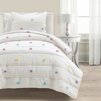 Lush Decor Kids Rainbow Pom Pom And Stripes Quilt Set