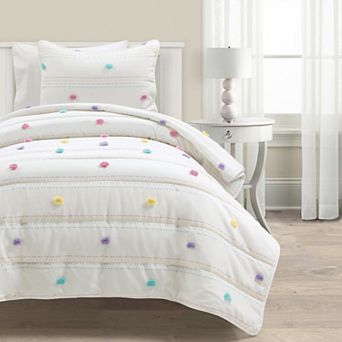 Lush Decor Kids Rainbow Pom Pom And Stripes Quilt Set