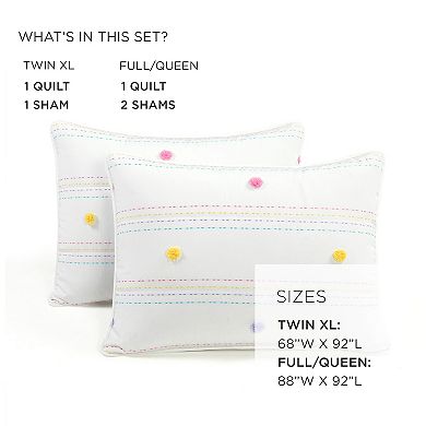 Lush Decor Kids Rainbow Pom Pom And Stripes Quilt Set