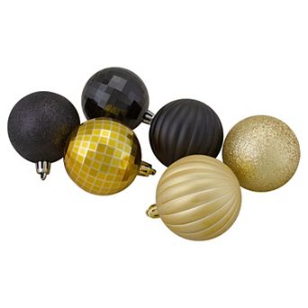 Northlight 100-Pack Black & Gold Shatterproof 3-Finish Christmas Ball Ornaments