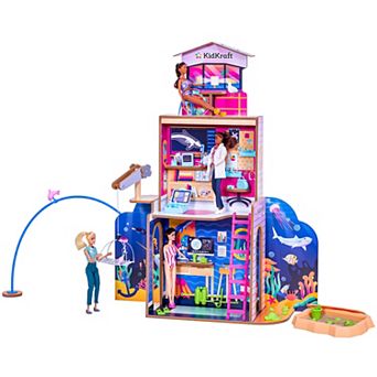KidKraft 2-in-1 Beach & Rescue Center Wooden Dollhouse with 50 Accessories, Sand & Animals