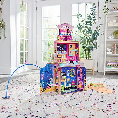 KidKraft 2-in-1 Beach & Rescue Center Wooden Dollhouse with 50 Accessories, Sand & Animals