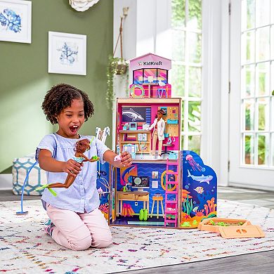 KidKraft 2-in-1 Beach & Rescue Center Wooden Dollhouse with 50 Accessories, Sand & Animals