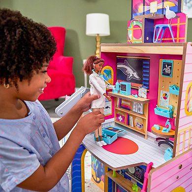 KidKraft 2-in-1 Beach & Rescue Center Wooden Dollhouse with 50 Accessories, Sand & Animals