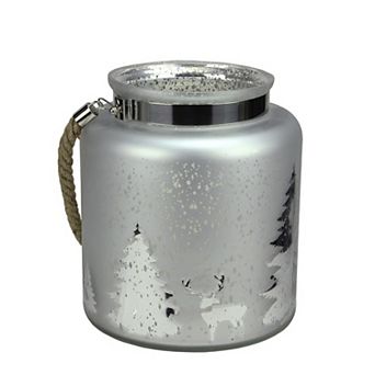 Northlight 9.5 in Gray & Silver Tree Silhouette Christmas Pillar Candle Holder Table Decor