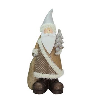 Northlight 18.5 in Brown & White Santa Holding Christmas Tree Table Decor