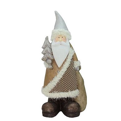 Northlight 18.5-in. Brown & White Santa Holding Christmas Tree Table Decor