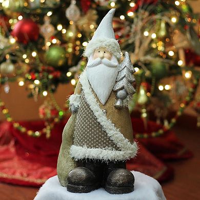 Northlight 18.5-in. Brown & White Santa Holding Christmas Tree Table Decor