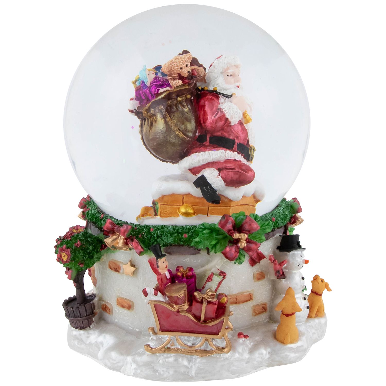 BESTPYSANKY Pallina Di Vetro Musicale – Babbo Natale Che Scende Dal Camino, 15 Cm