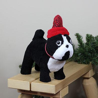 Northlight Black & White Plush Bulldog With Red Hat Table Decor