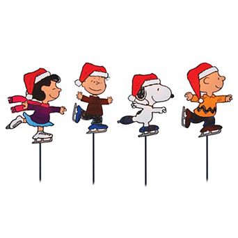 Northlight Set of 4 Pre-Lit Snoopy and Peanuts Ice Skating Christmas Pathway Markers