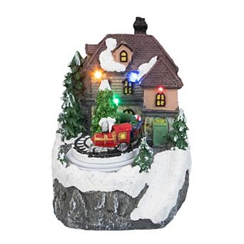 Northlight 5.5" LED Lit and Animated House with Train Christmas Village Display Piece