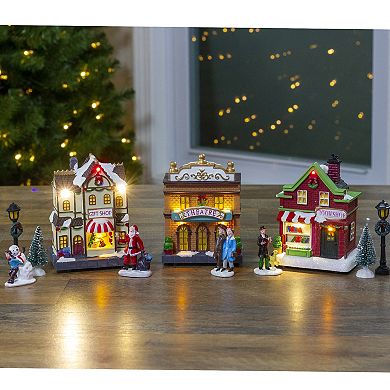 Northlight 11-Piece LED Lit Theater and Shops Christmas Village Display Set