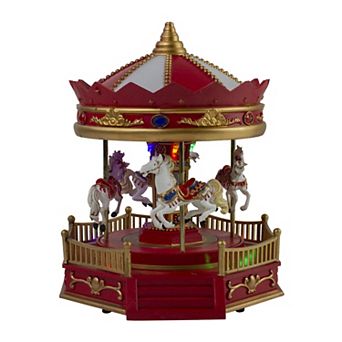 Northlight LED Lit Animated and Musical Carousel Christmas Village Display - 9.25"