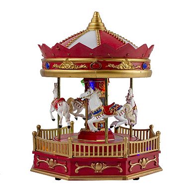 Northlight LED Lit Animated and Musical Carousel Christmas Village Display - 9.25"