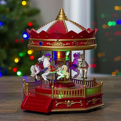Northlight LED Lit Animated and Musical Carousel Christmas Village Display - 9.25"