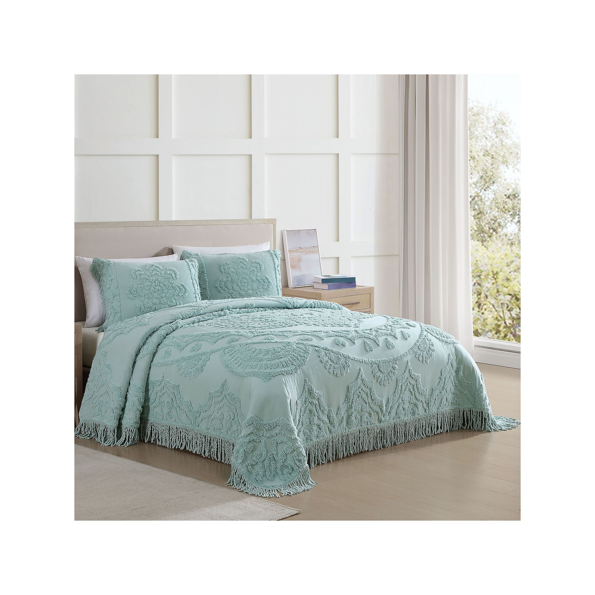 Beatrice Home Fashions Lotus Chenille Bedspread or Sham, Blue