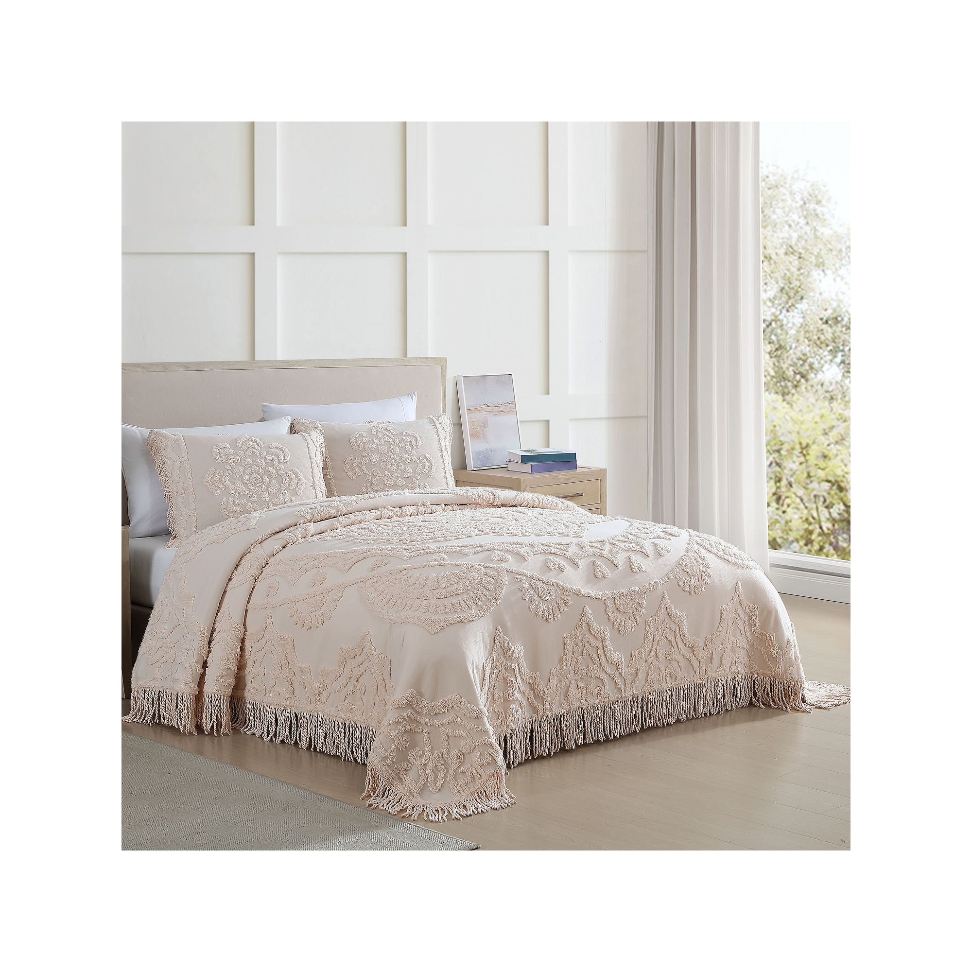 Beatrice Home Fashions Lotus Chenille Bedspread or Sham, Blush
