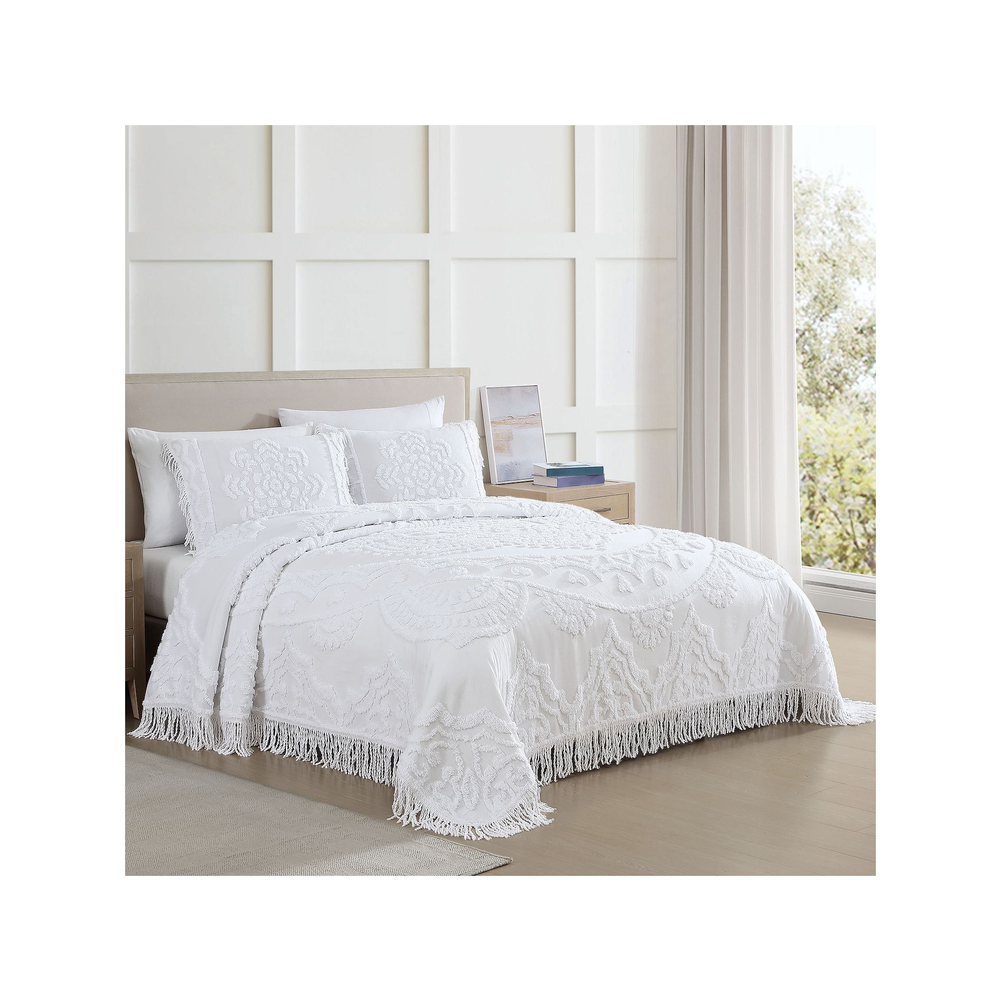 Beatrice Home Fashions Lotus Chenille Bedspread or Sham, White