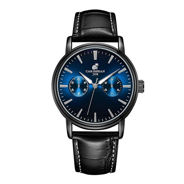 Men's Caribbean Joe Gunmetal Tone Blue Dial Black Strap Watch