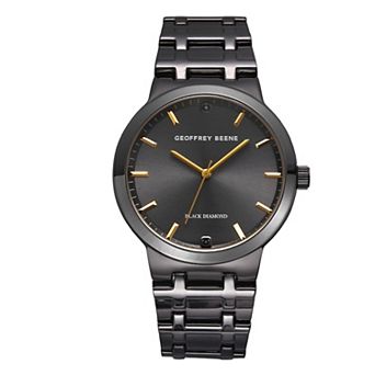Geoffrey Beene 41 mm Gunmetal Tone Black Diamond Accent Bracelet Watch