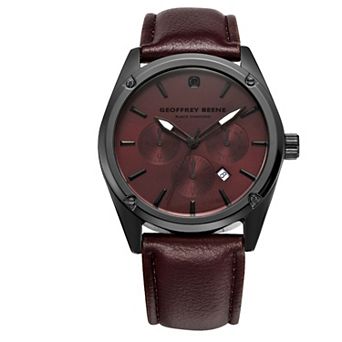 Geoffrey Beene 41 mm Gunmetal Tone Black Diamond Accent Maroon Strap Watch