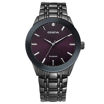 Geneva 41 mm Gunmetal Tone Diamond Accent Aubergine Dial Bracelet Watch