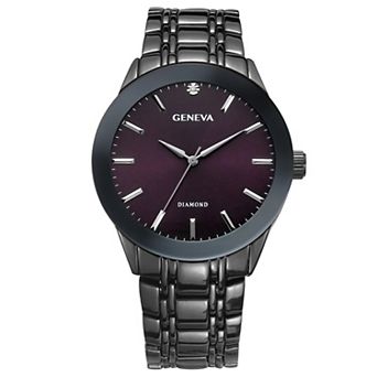 Geneva 41 mm Gunmetal Tone Diamond Accent Aubergine Dial Bracelet Watch