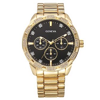 Geneva Men's Gold Tone Crystal Bracelet Watch