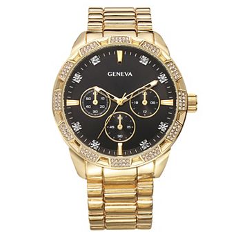 Geneva Men's Gold Tone Crystal Bracelet Watch