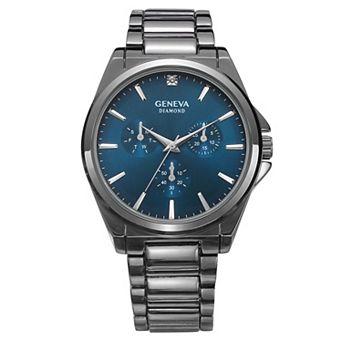 Geneva 43 mm Gunmetal Tone Diamond Accent Blue Dial Bracelet Watch