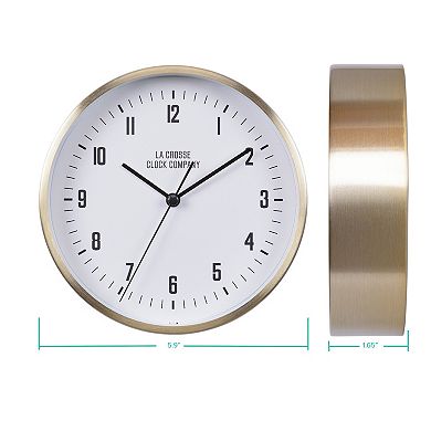 La Crosse Technology 6-in. Wells Brass-Finish Metal Quartz Table-Top or Wall Mounted Clock