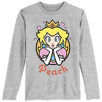 Girls 7-16 Nintendo Super Mario Bros Princess Peach Hearts Long Sleeve Graphic Tee