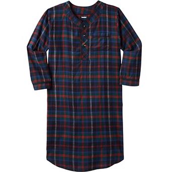 KingSize Men's Big & Tall Plaid Flannel Nightshirt
