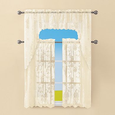 Collections Etc Lacey Floral Lace Design Kitchen Curtains