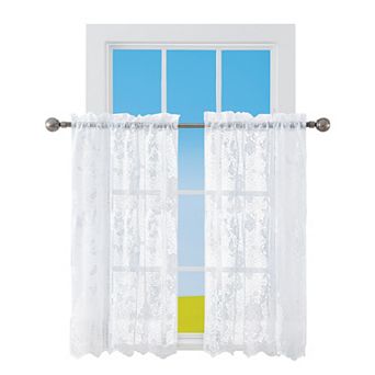 Collections Etc Lacey Floral Lace Design Kitchen Curtains