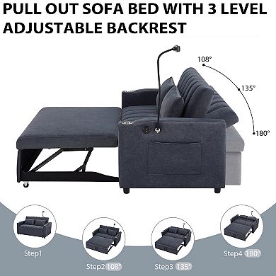 Merax Convertible Sofa Bed Loveseat Sofa With Three Usb Ports